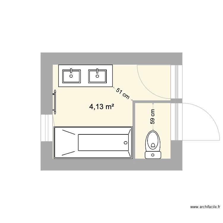 Salle de bain principale 1. Plan de 2 pièces et 5 m2