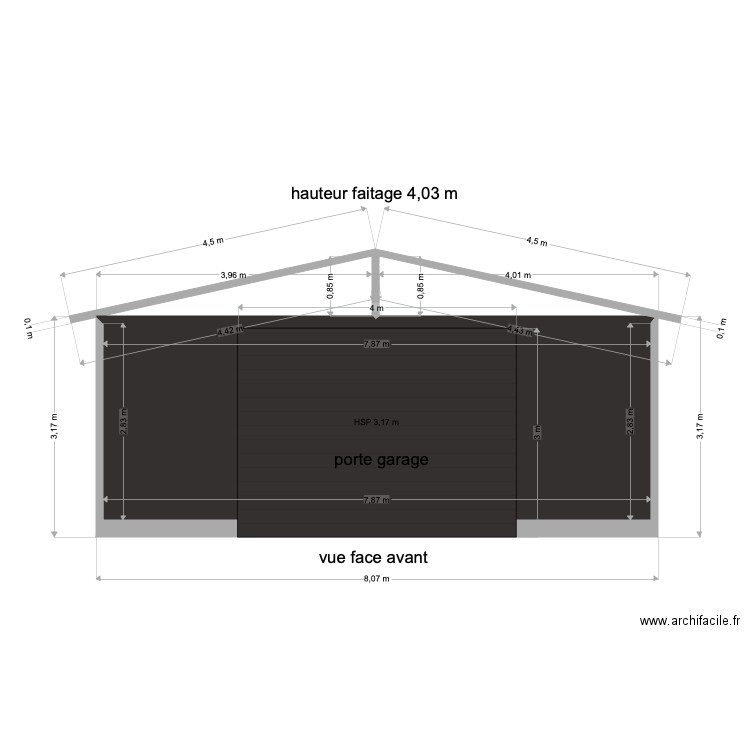 face avant garage. Plan de 1 pièce et 22 m2