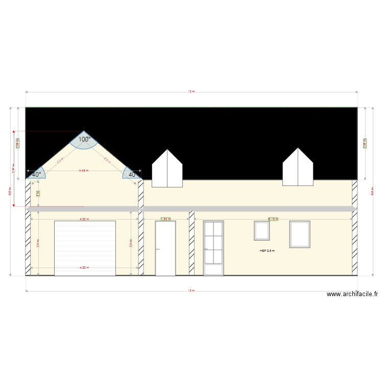 façade  principale 2 bis. Plan de 7 pièces et 80 m2