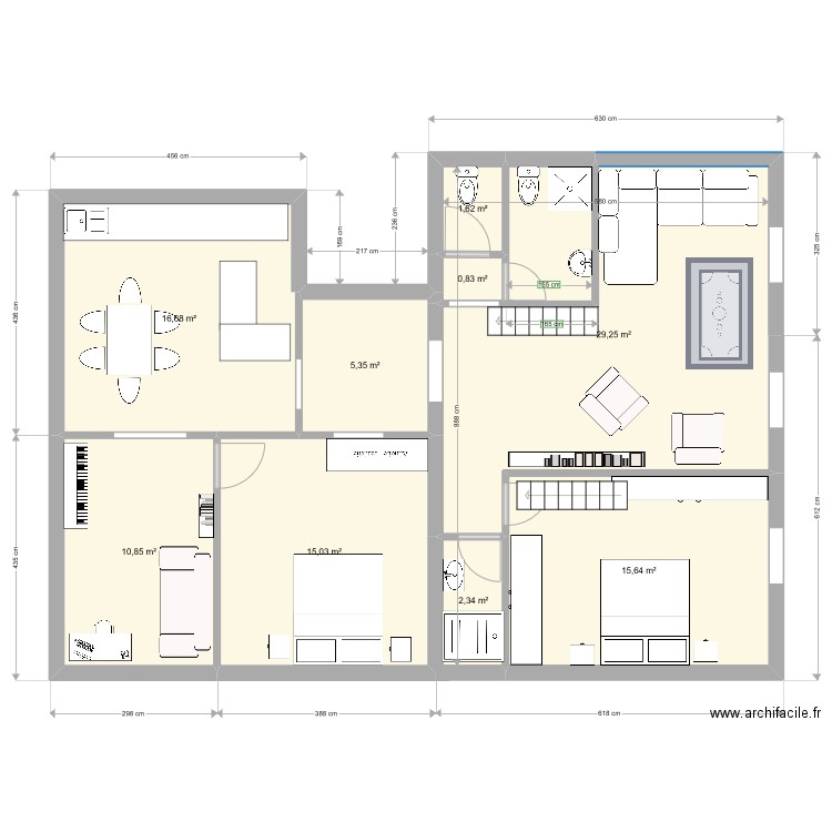 Montpellier 1er etage. V4. Plan de 9 pièces et 98 m2