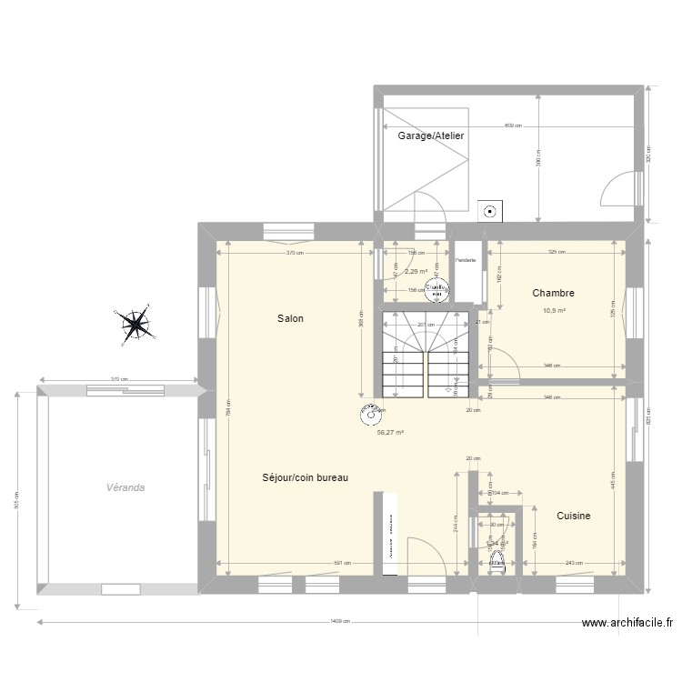 maison veranda espaces 2. Plan de 4 pièces et 71 m2