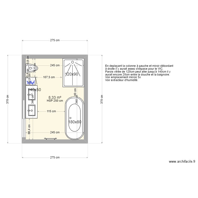 SDB BENOIT V2. Plan de 1 pièce et 8 m2