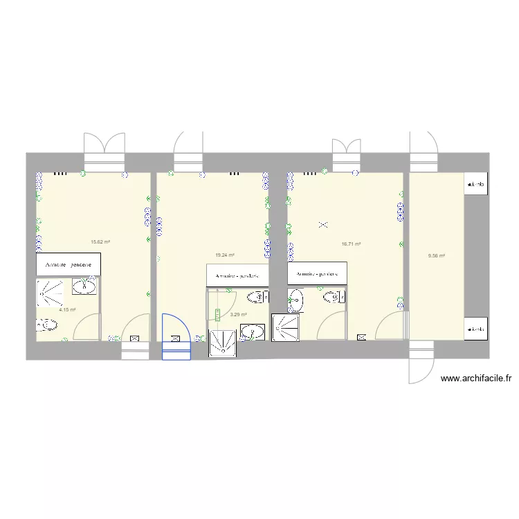 salle de bain chambres 7 et 6 en RDC. Plan de 