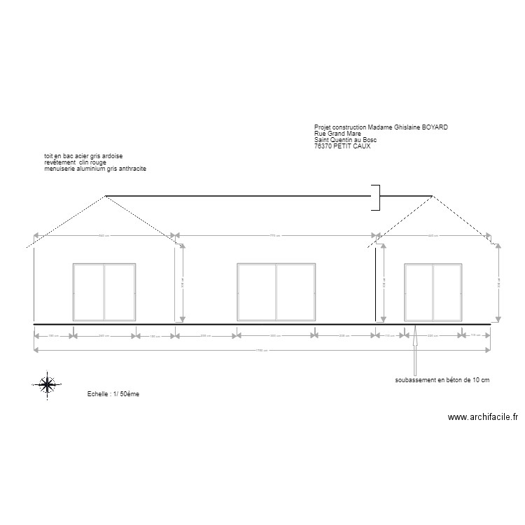 Plan façade sud. Plan de 0 pièce et 0 m2