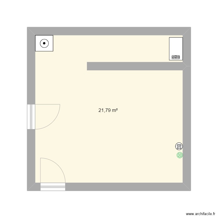 arriere cuisine. Plan de 1 pièce et 22 m2