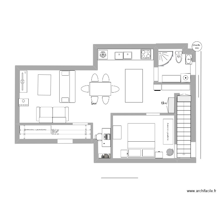 Plan 1 pour sous-sol. Plan de 1 pièce et 4 m2