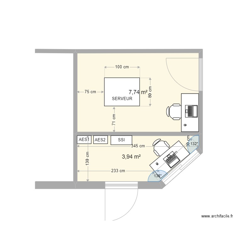 SSI. Plan de 2 pièces et 12 m2