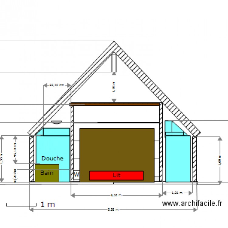 coupe chambre toit. Plan de 0 pièce et 0 m2