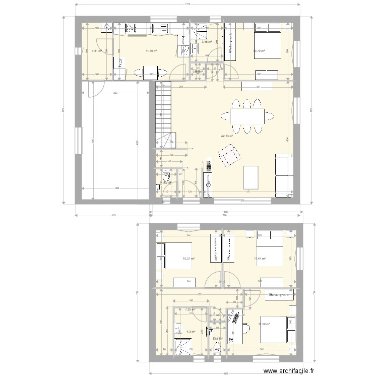 Logis. Plan de 13 pièces et 122 m2