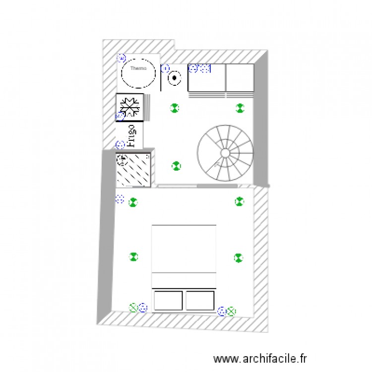 RP sous sol . Plan de 2 pièces et 16 m2