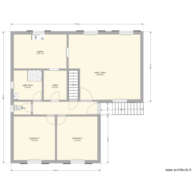 maison en L. Plan de 0 pièce et 0 m2