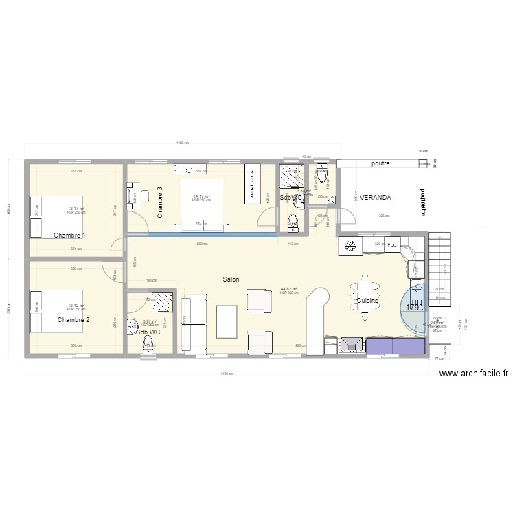 DOMINIQUE 1rdc. Plan de 14 pièces et 184 m2