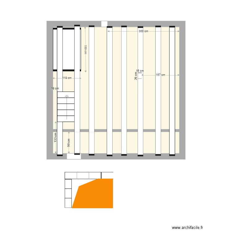 CAVE POUTRES DE SOUTAINEMENT. Plan de 2 pièces et 28 m2