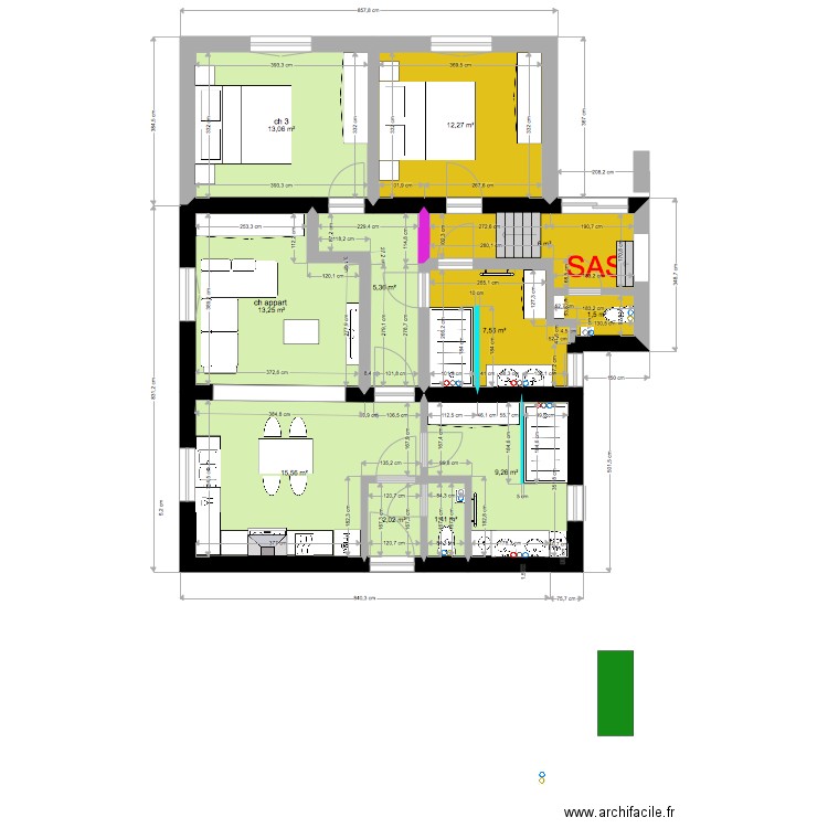 annexe médium 88m2. Plan de 11 pièces et 87 m2