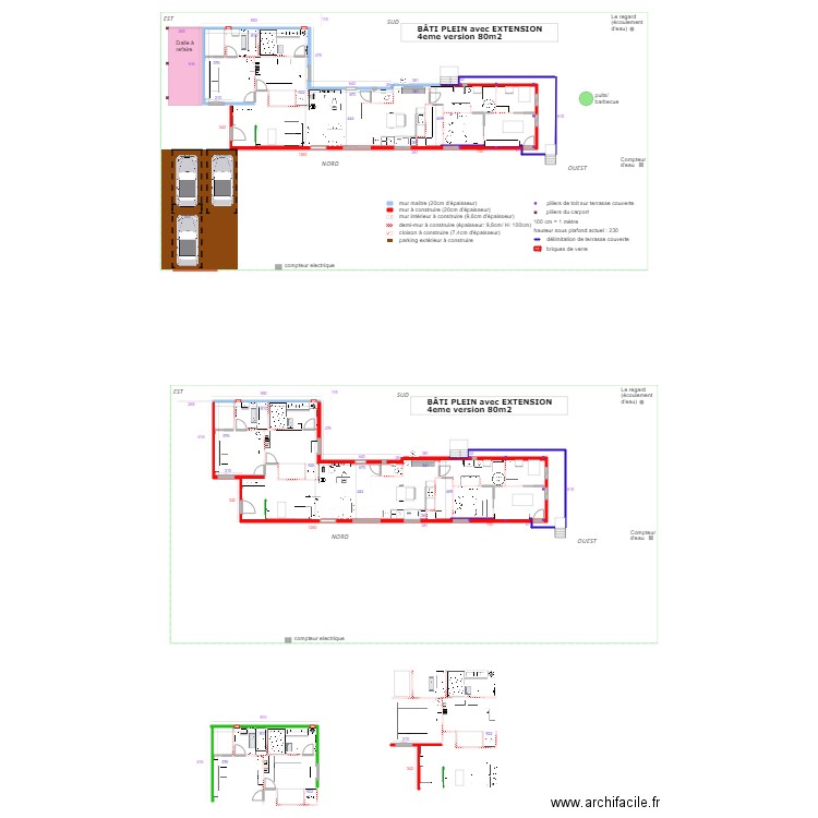 BÂTI PLEIN avec EXTENSION 4eme version 80m2. Plan de 0 pièce et 0 m2