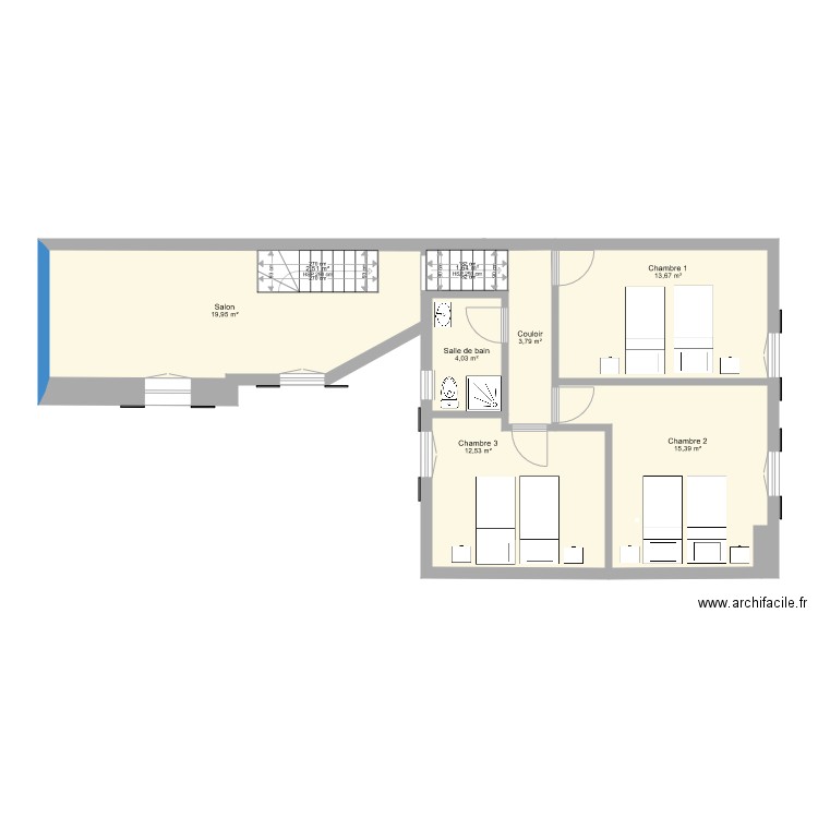 30 bis 1er étage projet sub. Plan de 19 pièces et 222 m2