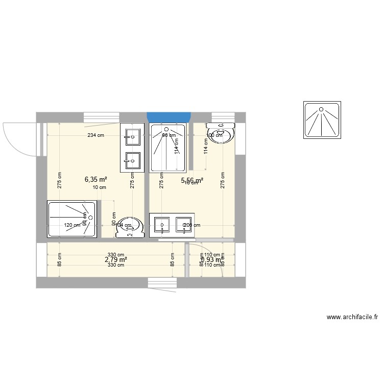 SDB chambres hôtes 2. Plan de 4 pièces et 16 m2