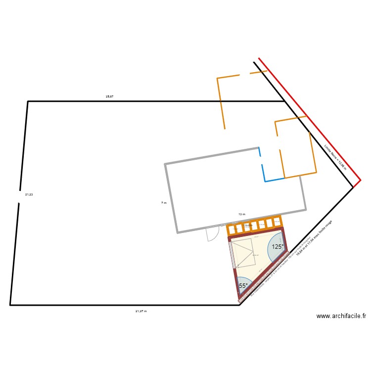 Garage 19 M2 Triangle avec mur. Plan de 5 pièces et 23 m2