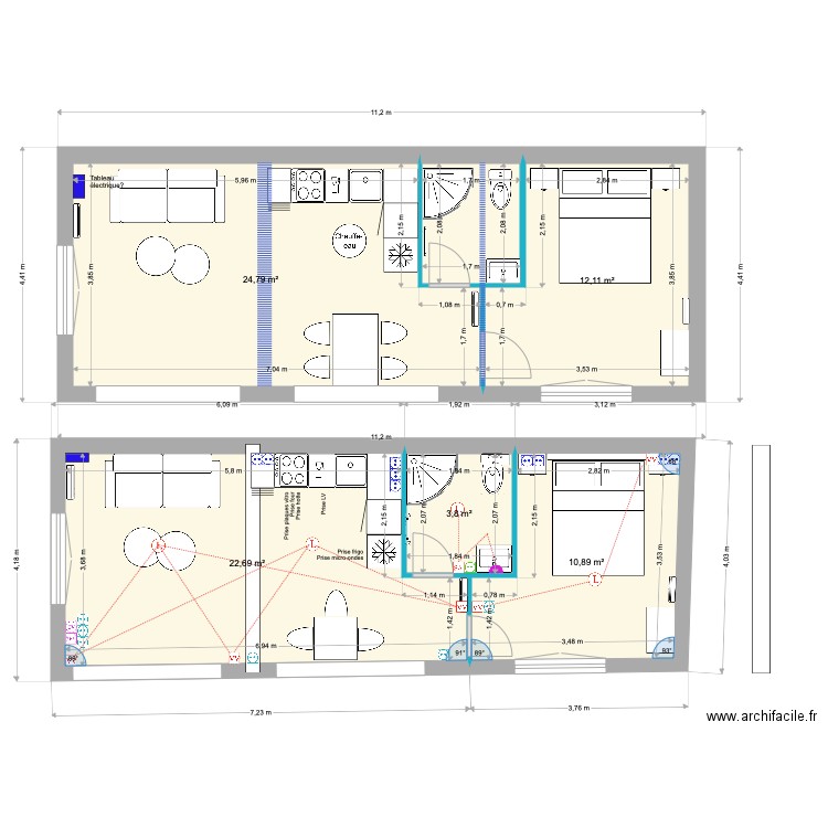 Dépendance Projet DEF. Plan de 6 pièces et 78 m2