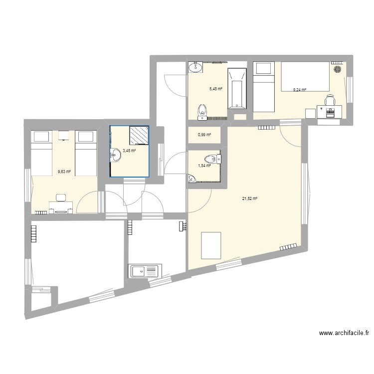 chambre sefora medina. Plan de 7 pièces et 52 m2