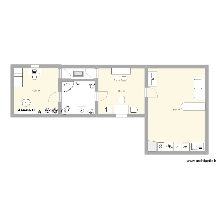 MILA. Plan de 3 pièces et 60 m2