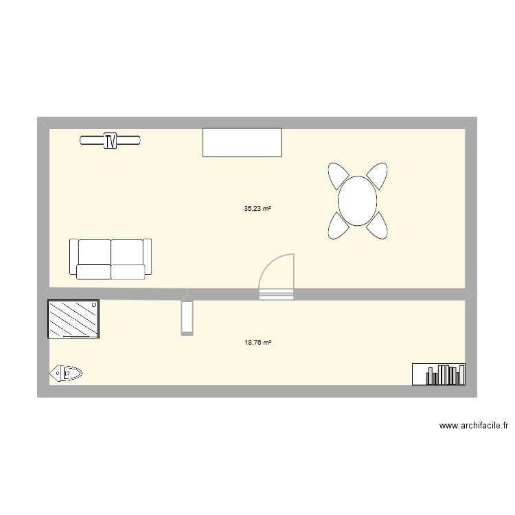 APPART. Plan de 2 pièces et 54 m2