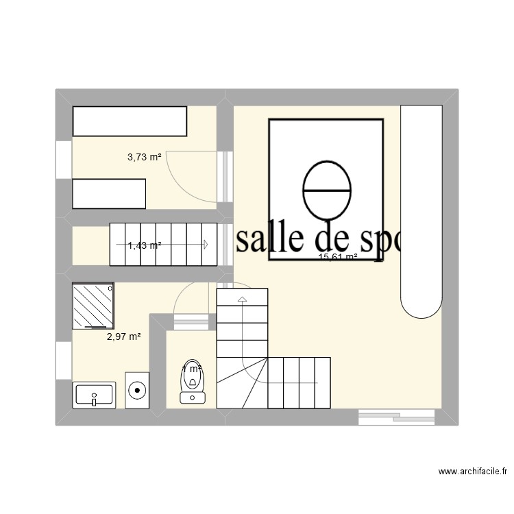 floor -1 salle de sport. Plan de 5 pièces et 25 m2