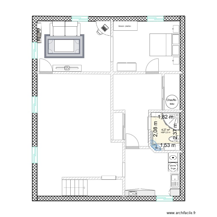sous sol. Plan de 1 pièce et 4 m2