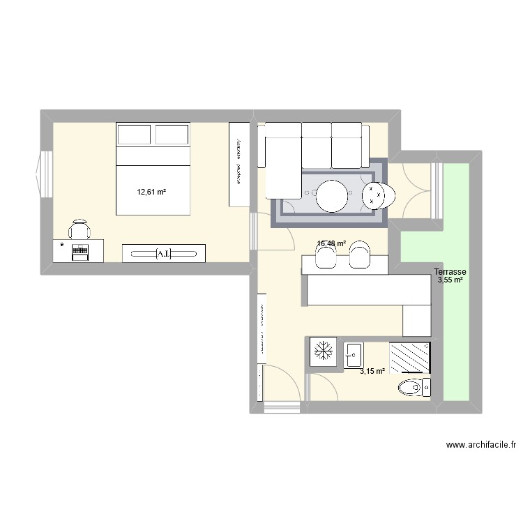 Chevaleret 3 final. Plan de 4 pièces et 36 m2