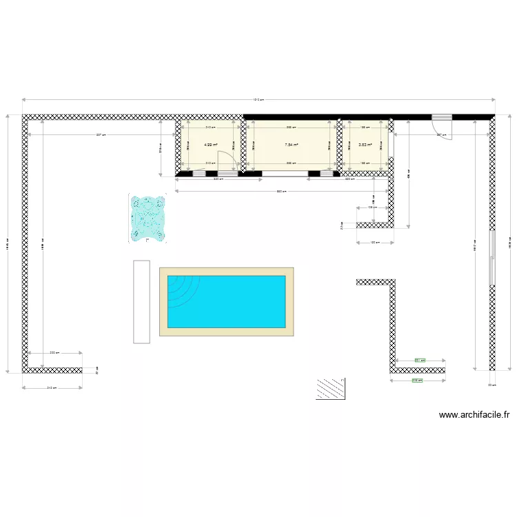 projet edwige local tech et muret et implan piscine. Plan de 