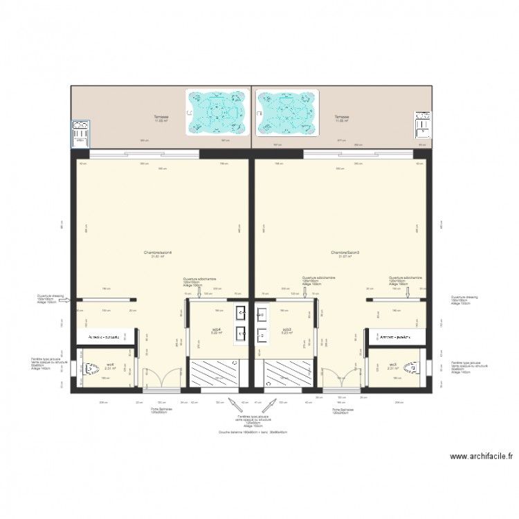 Bungalows jumelés. Plan de 0 pièce et 0 m2