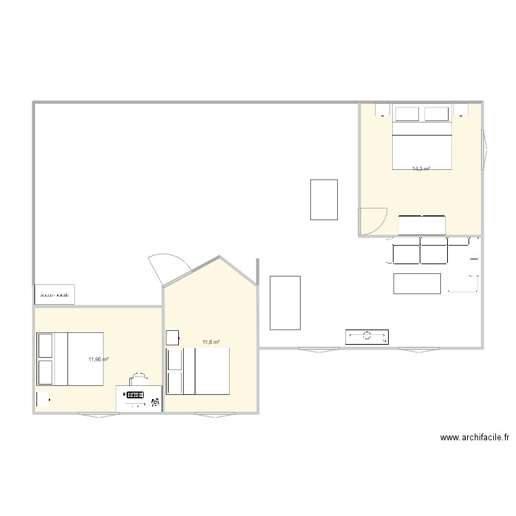 Vinezac. Plan de 3 pièces et 38 m2