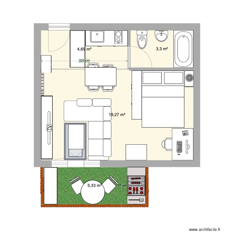 Rolle. Plan de 4 pièces et 33 m2