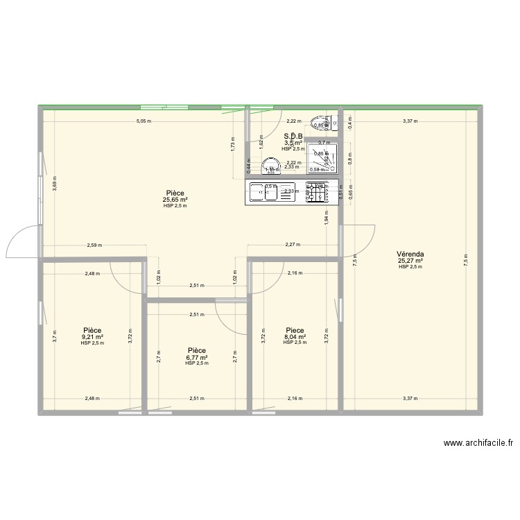 PLan1. Plan de 6 pièces et 78 m2