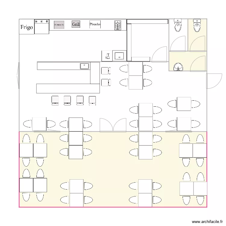 salle 60m2. Plan de 