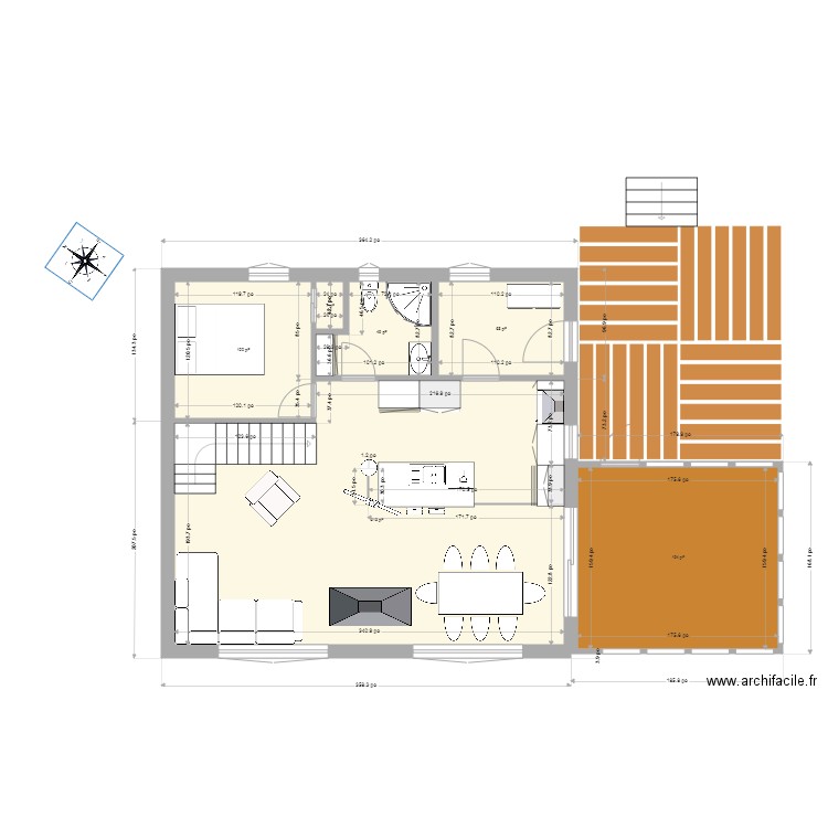 Chalet 28x30 Foyer de masse. Plan de 6 pièces et 86 m2
