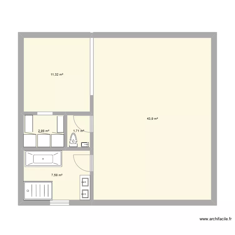 RDC 2. Plan de 5  et 68 m²