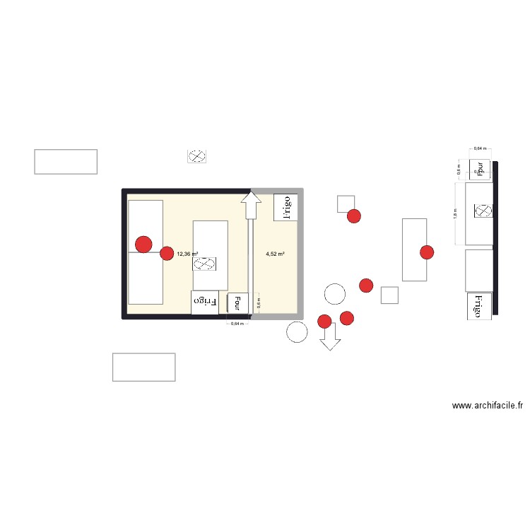 Fête. Plan de 1 pièce et 9 m2