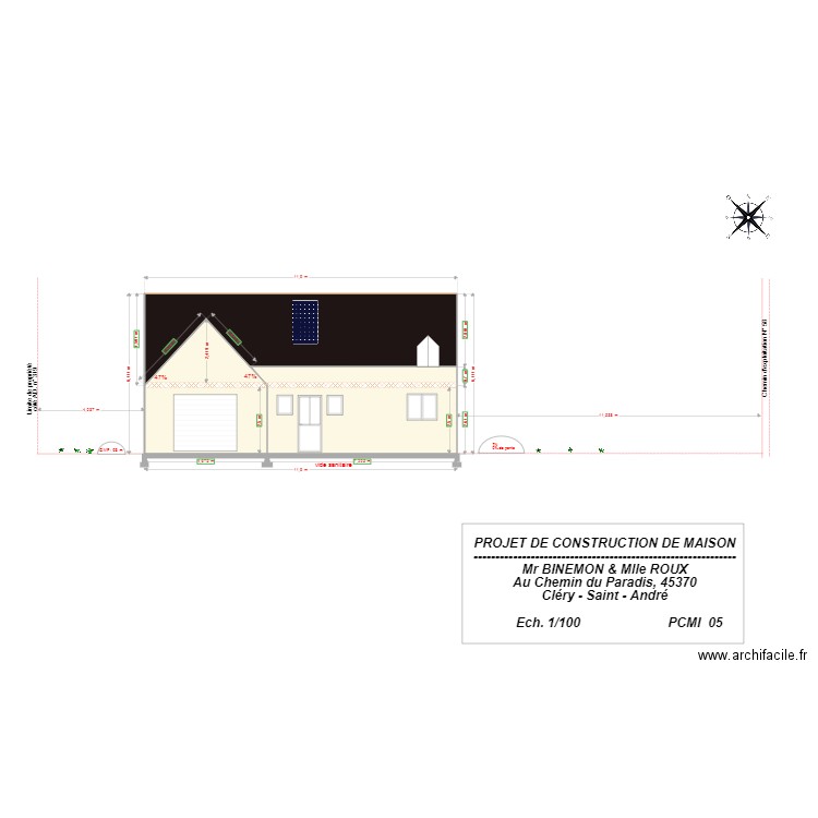 FACADE SUD EST  SUR PROFIL DU TERRAIN. Plan de 0 pièce et 0 m2