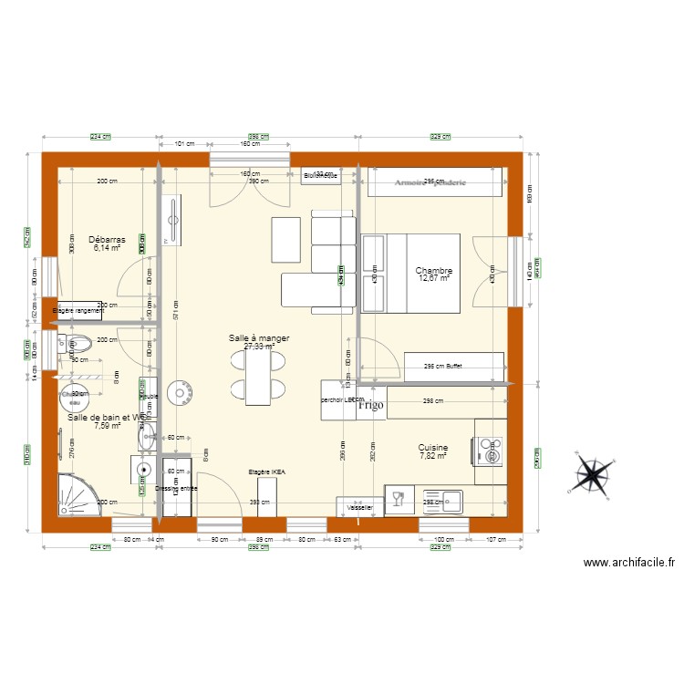 maison sans sous sol. Plan de 5 pièces et 62 m2