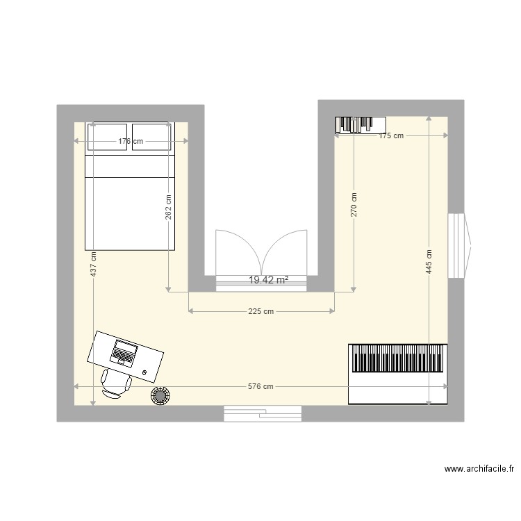 Alice chambre 20220215. Plan de 1 pièce et 19 m2