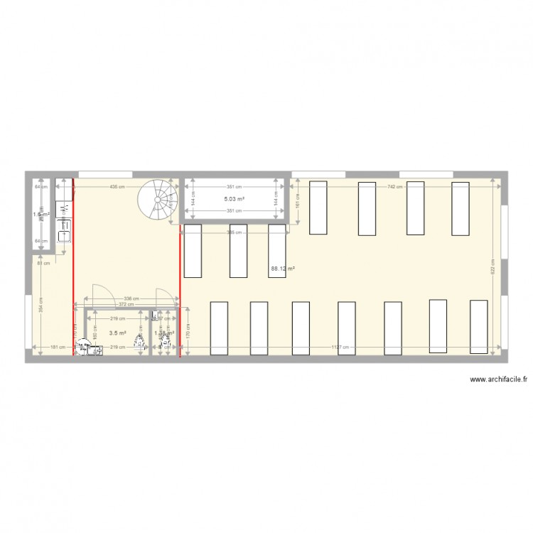 Projet salle de formation. Plan de 5 pièces et 100 m2