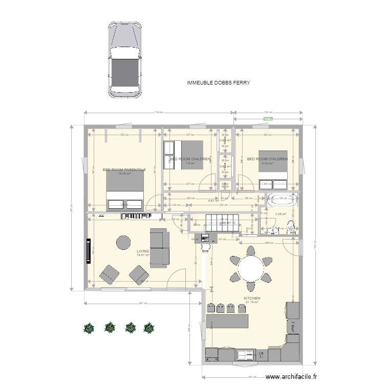 RDC KIKA . Plan de 10 pièces et 89 m2