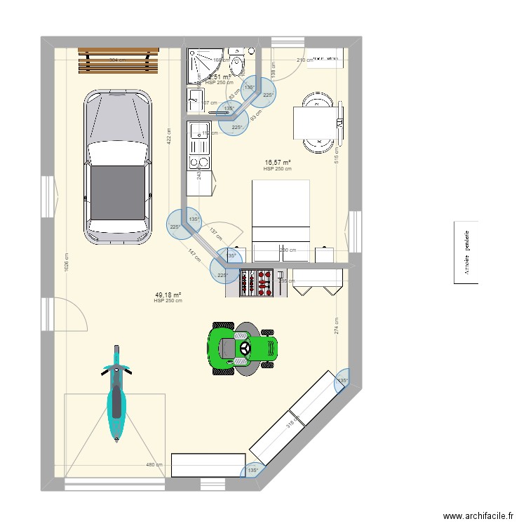 Garage. Plan de 3 pièces et 68 m2