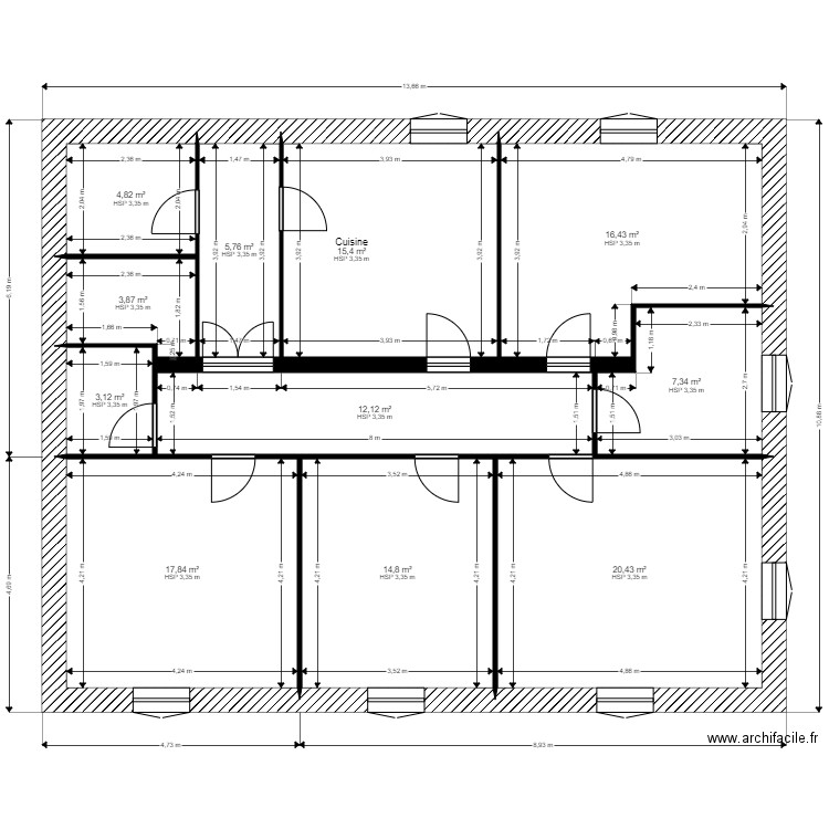 pau. Plan de 11 pièces et 122 m2