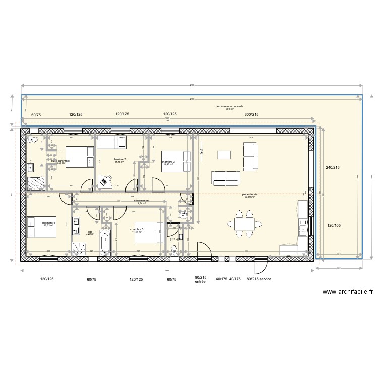 lalanne. Plan de 10 pièces et 210 m2