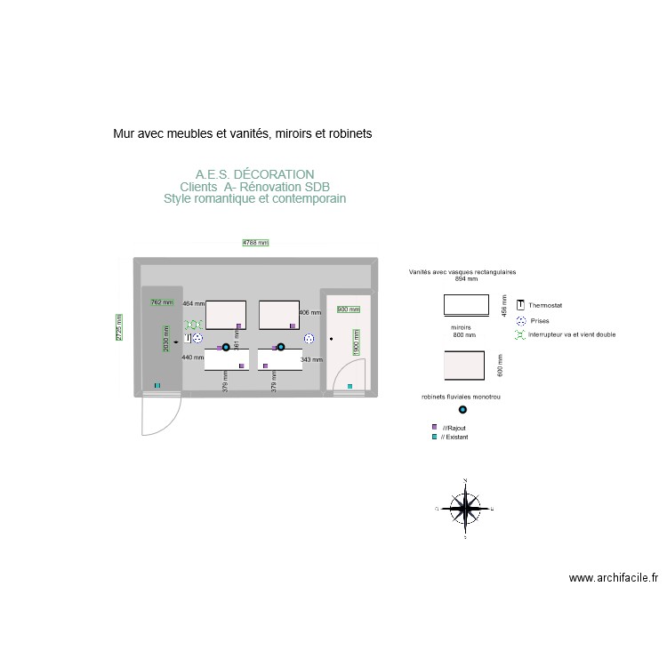 mur vanités 2 avec dimensions. Plan de 3 pièces et 13 m2