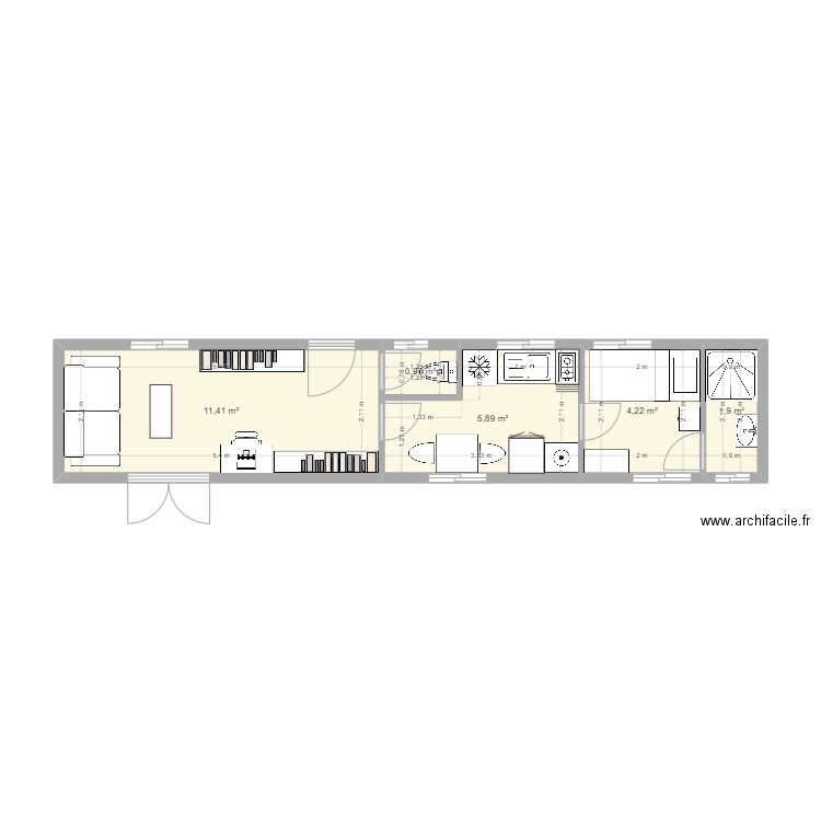 Container 40 feet nouvel essai 12. Plan de 5 pièces et 24 m2