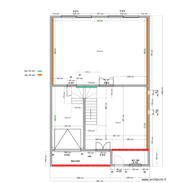 9JF plancher HT RDCh 19 05 23 GROS OEUVRE. Plan de 3 pièces et 126 m2