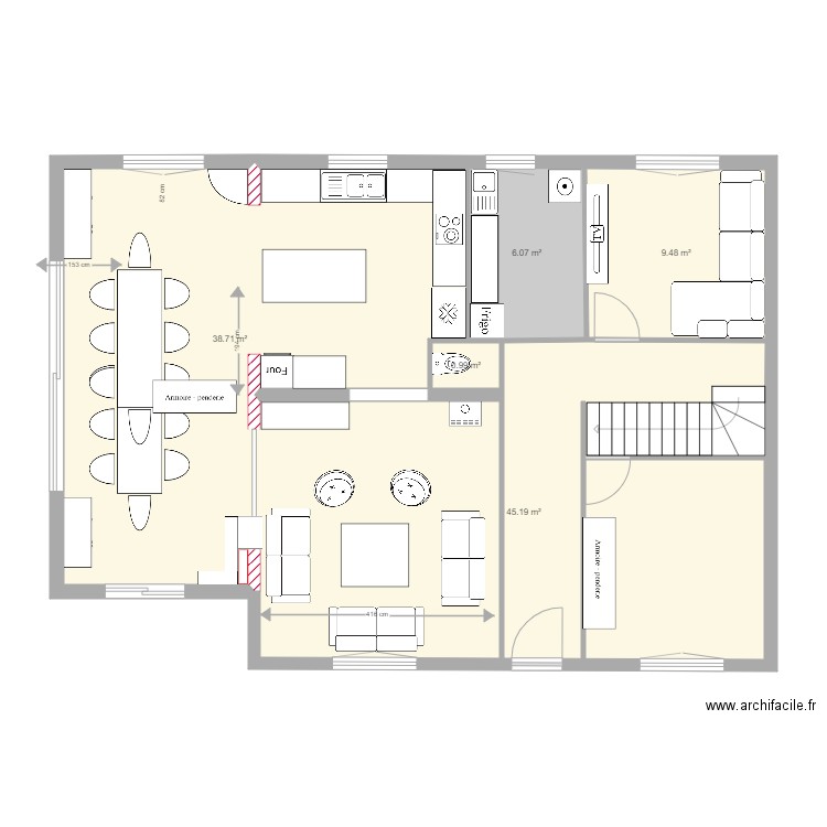 détail pièces de vie essai6. Plan de 5 pièces et 100 m2